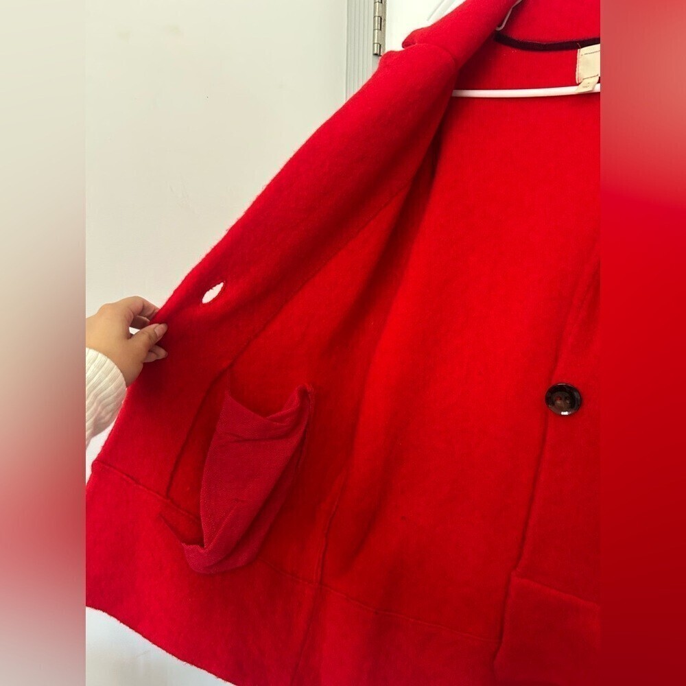 Anthropologie Moth Cherry Red Wool Yak Blend Jacket Coat size S fall preppy chic - Picture 8 of 12